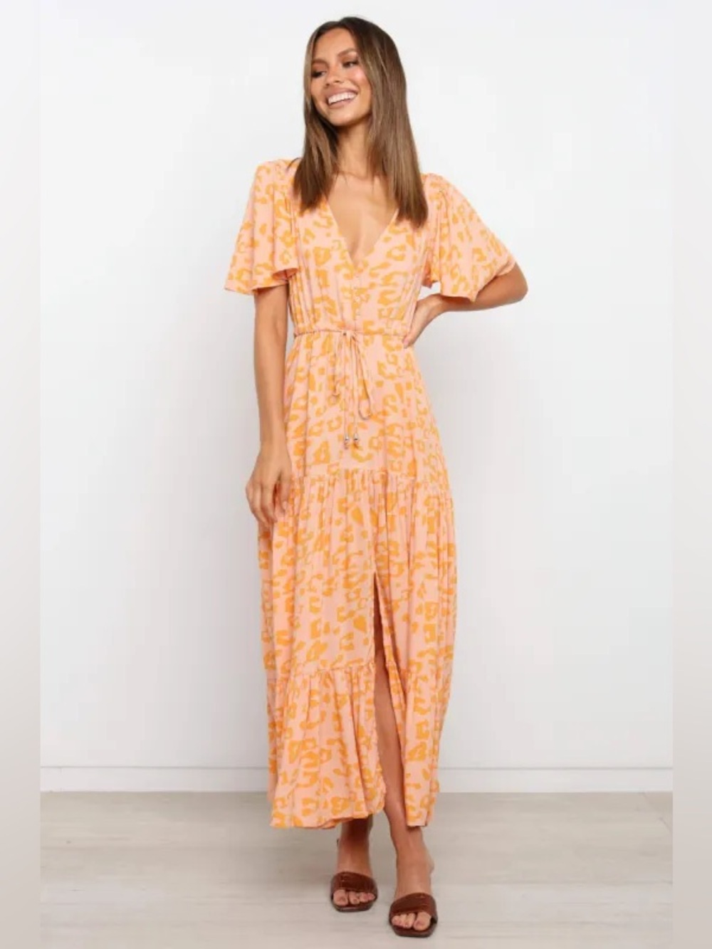 Petal & Pup Orange & Pink Leopard Print Maxi Dress, size L